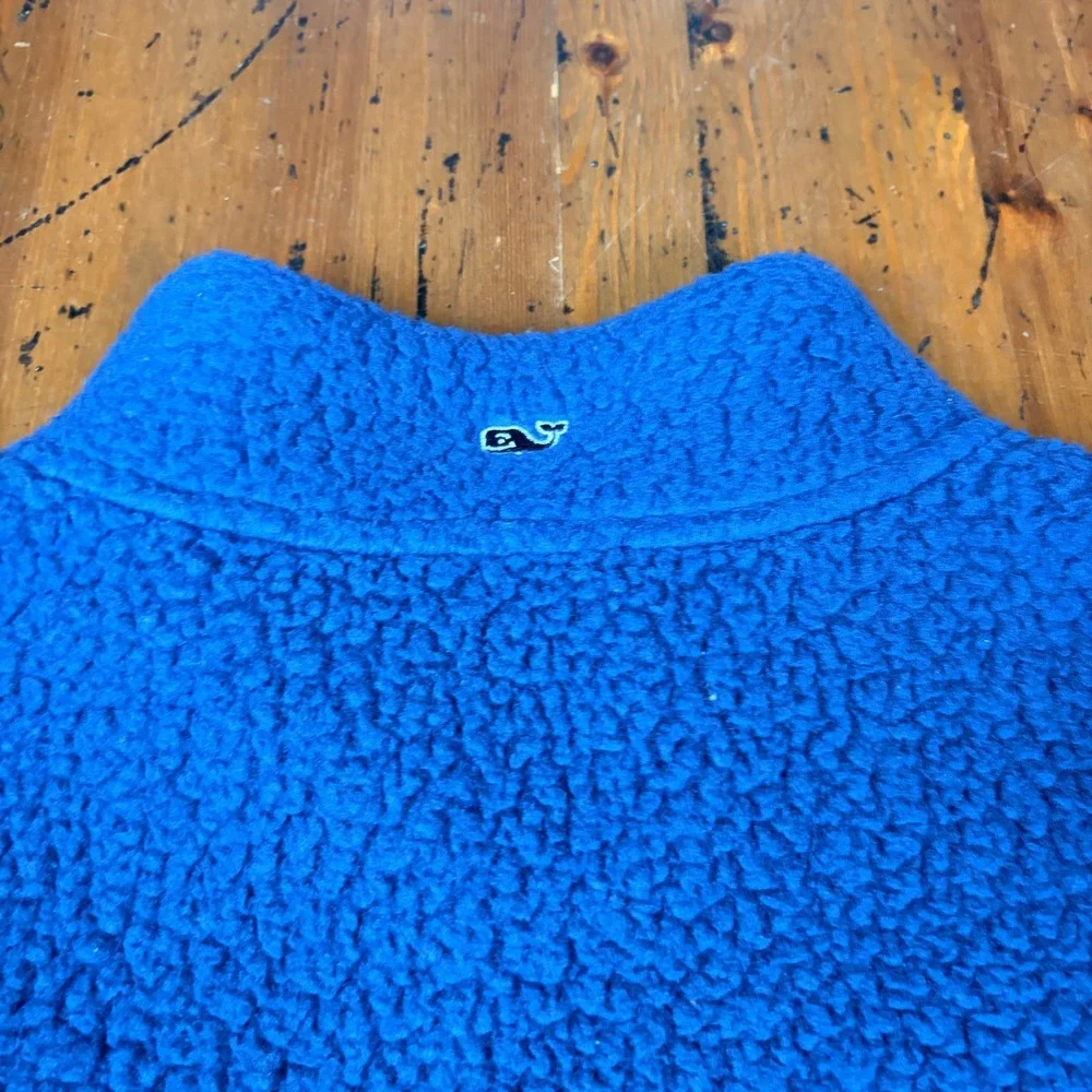Vineyard Vines Mens XXL Blue Sherpa Fleece Quarter‎ Zip Pullover Sweater Jacket